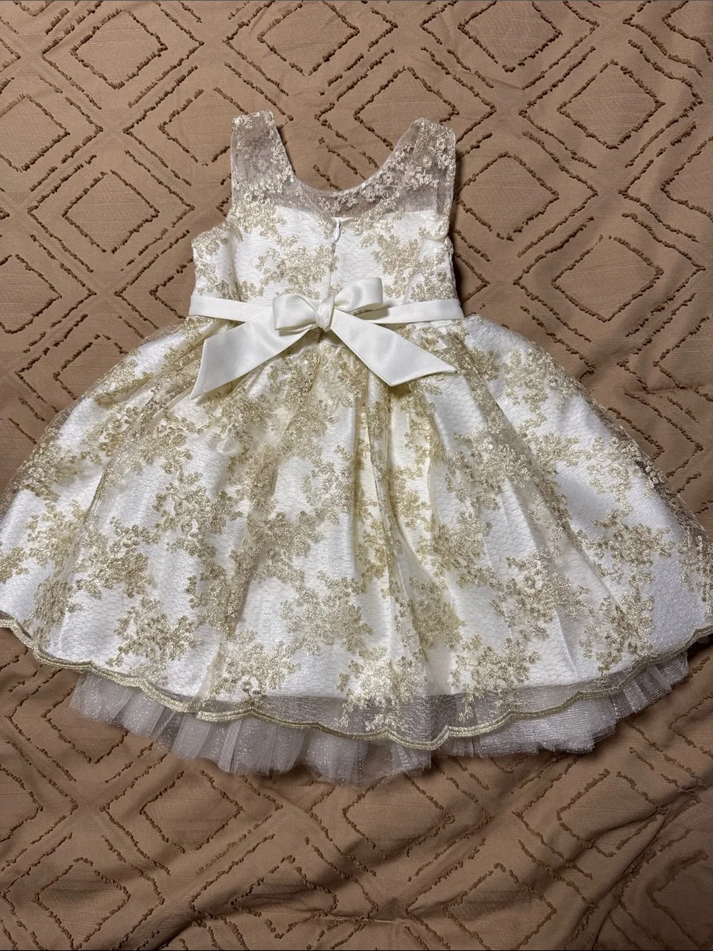 American Princess White and Gold Lace Embellished Party Dress